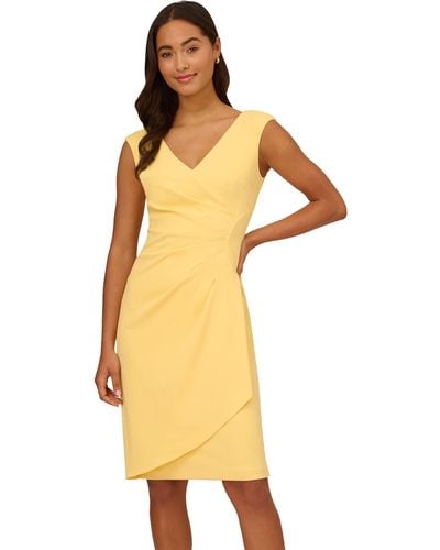 Adrianna Papell Crepe Draped Overlay Dress - Yellow
