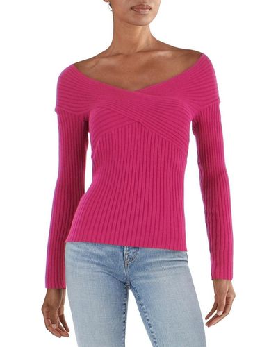 BCBGMAXAZRIA Long Off The Shoulder Sleeve Sweater - Red