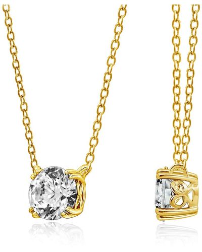 Amazon Essentials Amazon Collection Yellow Gold Plated Sterling Silver Solitaire Pendant Necklace Set With Round Cut Infinite Elements Cubic - Metallic