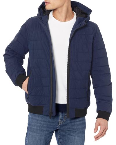 DKNY Quilted Performance Hooded Bomber Jacket - Blue
