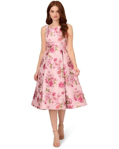 Adrianna Papell Jacquard Flared Dress - Pink