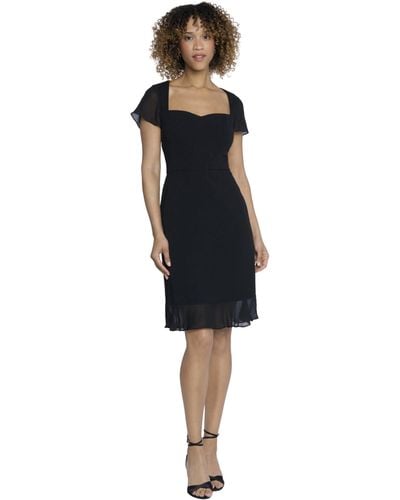 Maggy London Crepe Sweetheart Neck Chiffon Sleeves And Flounce | Cocktail Dresses For - Black