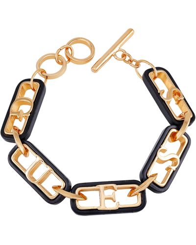Guess Goldtone And Black Logo Toggle Bracelet - Metallic