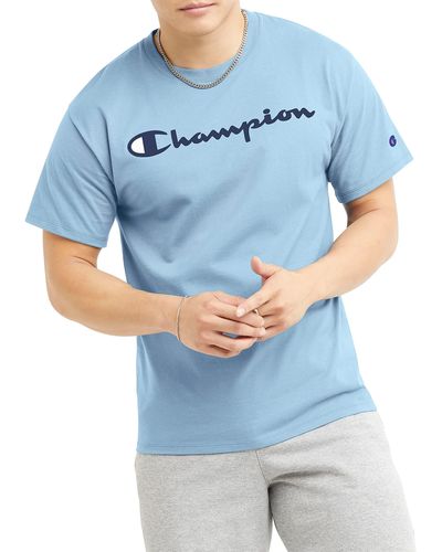 Champion , Cotton Midweight Crewneck Tee, T-shirt For , - Blue