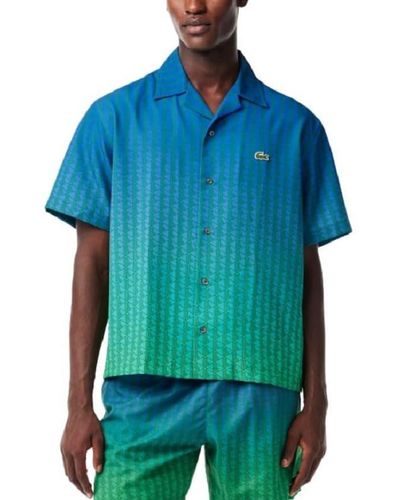 Lacoste Short Sleeve Ombre Button Down Shirt - Blue