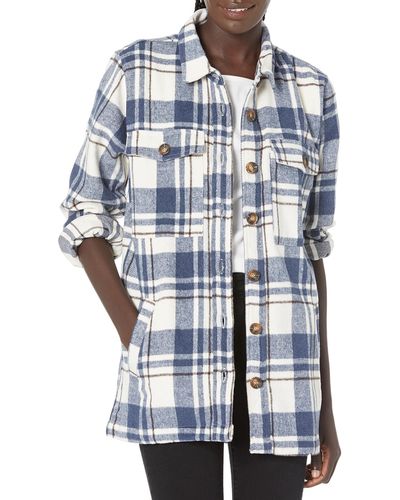 Kendall + Kylie Kendall + Kylie Plaid Oversized Trucker Jacket - Blue