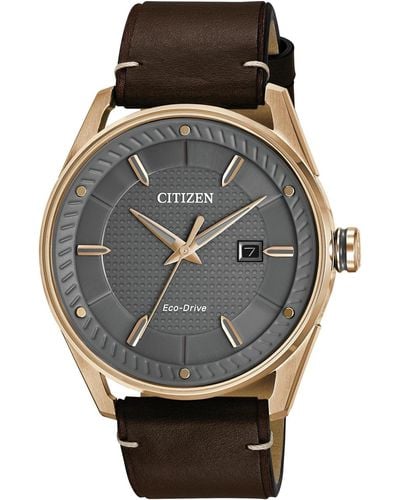 Citizen Eco-drive Weekender Watch In Gold-tone Stainless Steel With Brow Leather Strap - Metallic