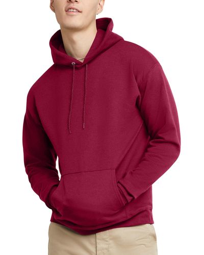 Hanes Pullover Ecosmart Fleece Hooded Sweatshirt - Red