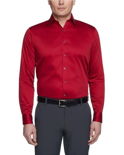 Kenneth Cole Reaction Dress Shirt Regular Fit Stretch Collar Non Iron Solid - Red