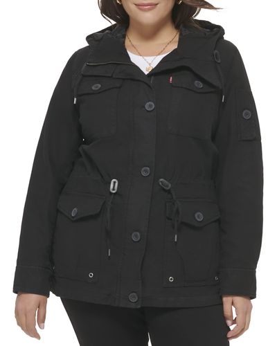 Levi's Plus Size Cotton Four Pocket Hooded Field Jacket Lightweight - Black