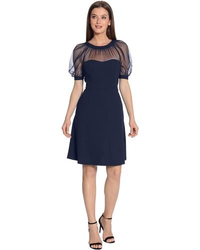 Maggy London Illusion Fit And Flare With Puff Sleeves - Blue