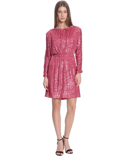 Donna Morgan Ruched Long Sleeve Sequin Dress - Red