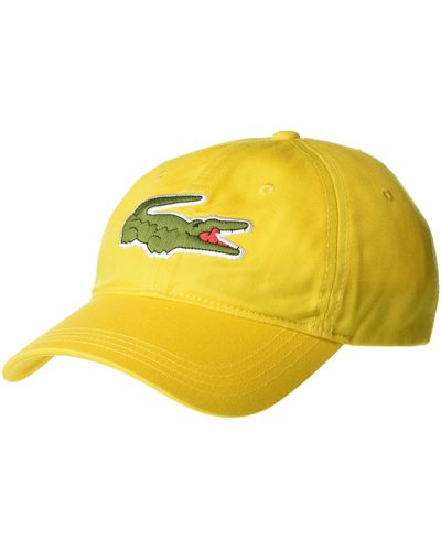 Lacoste Mens "big Croc" Twill Adjustable Leather Strap Hat Cap - Yellow