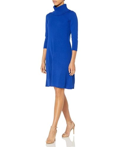Nine West Womens Cowl Neck Fit And Flare Sweater Dress - Blue