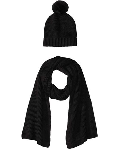 Amazon Essentials Pom Knit Hat And Scarf Set - Black