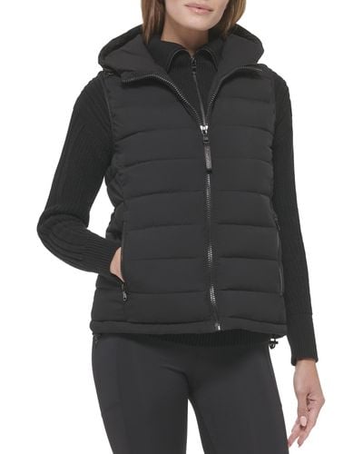 Calvin Klein Hooded Casual Stretch Fabric Quilted Vest - Black