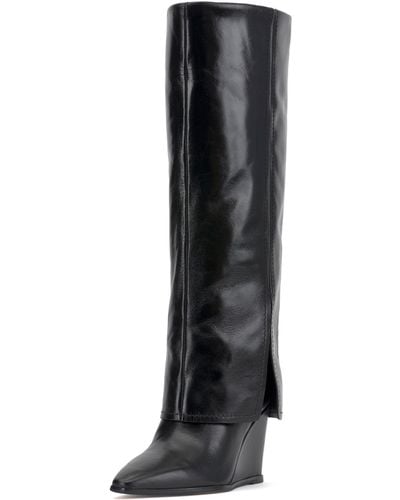 Vince Camuto Tibani Fold-over Cuffed Knee-high Wedge Boots - Black