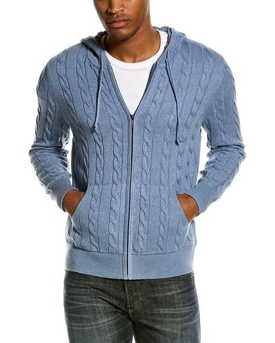 Brooks Brothers Cotton Cable Knit Full Zip Hoodie Sweater - Blue