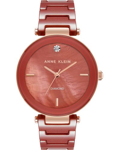 Anne Klein Genuine Diamond Dial Ceramic Bracelet Watch - Red