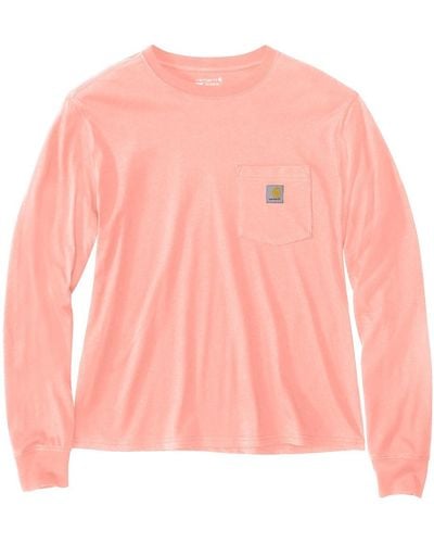 Carhartt Plus Size Loose Fit Lightweight Long-sleeve Crewneck Pocket T-shirt - Pink