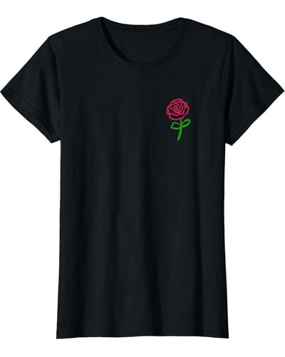Victoria's Secret & Youth Graphic Tee Rose Flower Plant Cute Casual T-shirt - Black