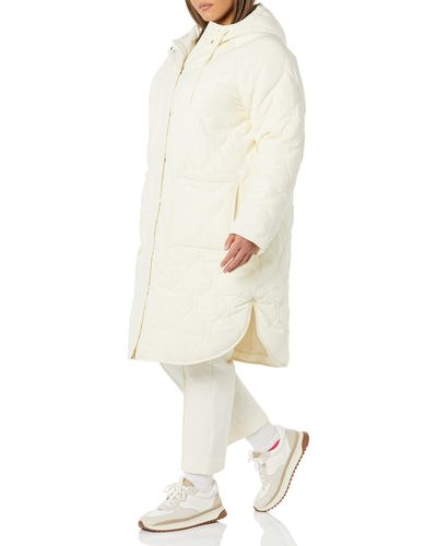 Amazon Essentials Water-repellent Recycled Polyester Mid-length Quilted Hooded Coat - White