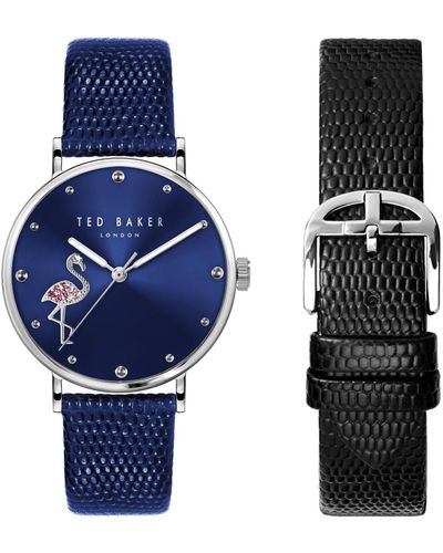 Ted Baker Phylipa Iconic Ladies Box Set Blue & Black Leather Strap Watch