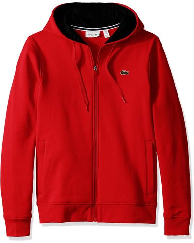 Lacoste Sport Fleece Zip Up Hooded Sweatshirt - Red