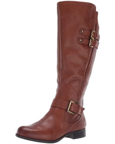 Naturalizer S Jessie Knee High Buckle Detail Riding Boots Cinnamon Brown Leather Wide Calf 7.5 W