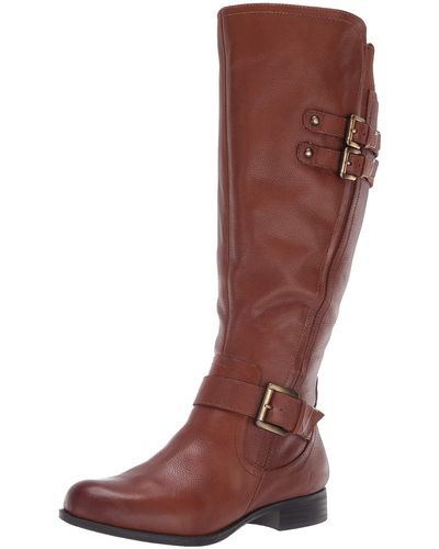 Naturalizer S Jessie Knee High Buckle Detail Riding Boots Cinnamon Brown Leather Wide Calf 10 W