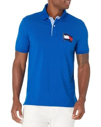 Tommy Hilfiger Short Sleeve Cotton Pique Flag Polo Shirt In Custom Fit - Blue