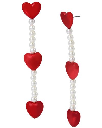 Betsey Johnson Betsey Heart Linear Earrings Red 374219gld600
