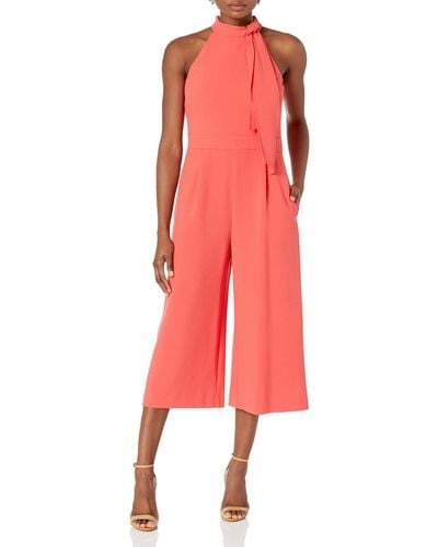 Vince Camuto Bow Neck Halter Cropped Jumpsuit - Red
