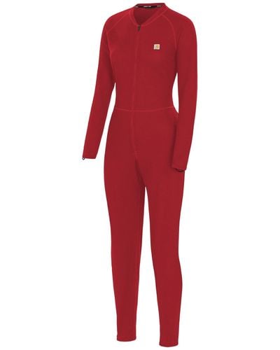 Carhartt Midweight Cotton Blend Waffle Zip Front Union Suit - Red