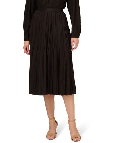 Adrianna Papell Solid Variegated Pleated Twill Skirt - Black