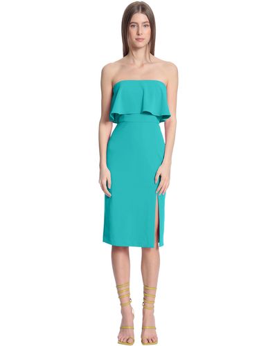 Donna Morgan Strapless Flounce Top Dress With Side Front Skirt Slit - Blue