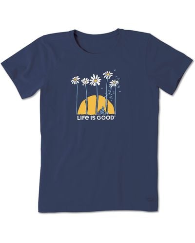 Life Is Good. Crusher Graphic T-shirt Towering Daisies Bike - Blue