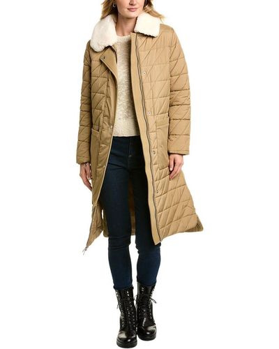 Andrew Marc Marc New York By Midweight Stadium Length Quilted With Faux Sherpa Collar Detail Jacket - Natural