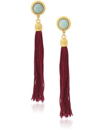 Ben-Amun Silk Road Stone Gold-plated Tassel Clip-on Earrings - Red