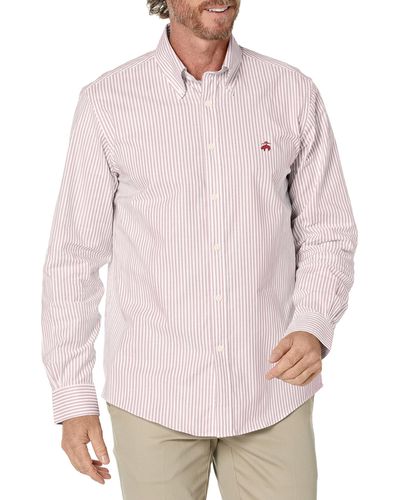 Brooks Brothers Non-iron Stretch Oxford Sport Shirt Long Sleeve Stripe - Pink