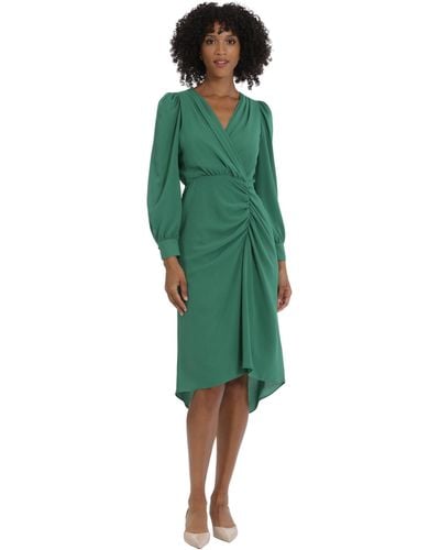 Maggy London Long Sleeve Bubble Crepe Dress Workwear Event Guest Of Wedding - Green