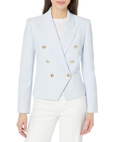 BCBGMAXAZRIA Fitted Double Breasted Blazer Long Sleeve Button V Neck Peak Lapel Functional Pocket Jacket - Blue