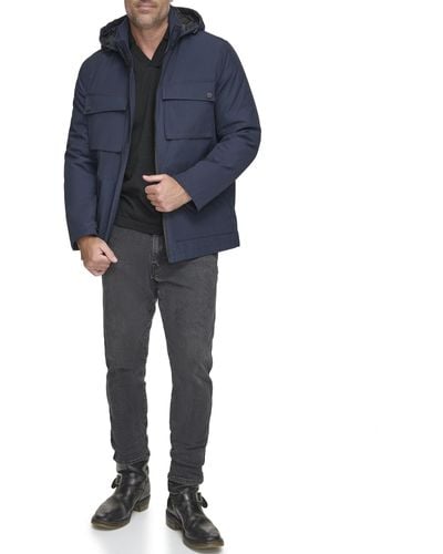 Andrew Marc Mid-length Water Resistant Laueld Jacket Zip Off Hood - Blue