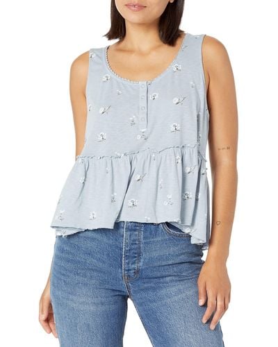 Lucky Brand Babydoll Henley Tank - Blue