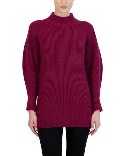 BCBGMAXAZRIA Relaxed Long Sleeve Mock Neck Sweater - Red