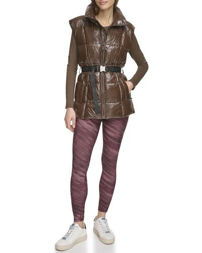 DKNY Performance Puffer Vest Belted Wet Sire - Brown