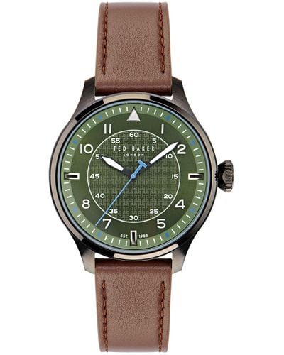 Ted Baker Ted Baler Fulmaar Brown Eco Genuine Leather Strap Watch - Green