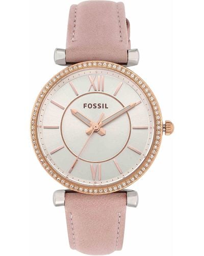 Fossil Carlie Quartz Stainless Steel And Leather Three-hand Watch - Pink