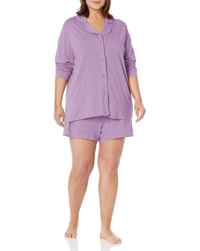 Cosabella Bella Long Sleeve Top & Boxer Pajama Set - Purple