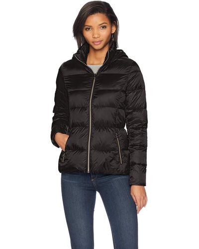 Lucky Brand Short Lightweight Packable Down Coat With Boxed Quilt - Black